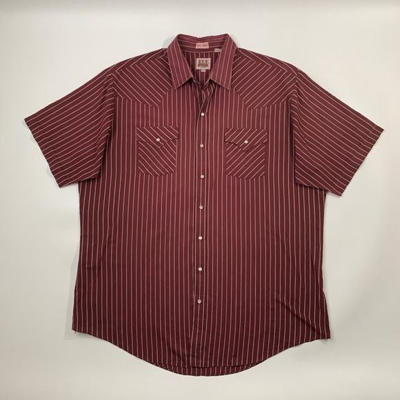 Vintage Ely Cattleman Shirt Mens 2XLT Tall Burgundy Pearl Snap Striped Western - Picture 2 of 9